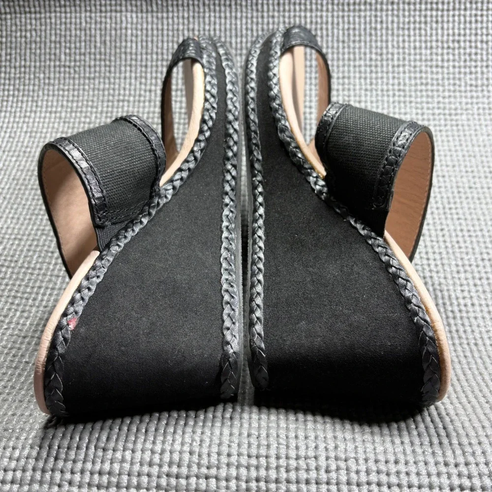 Tommy Bahama Sandals Womens Size 10 Black Kalawai Wedge Leather Fabric Braided